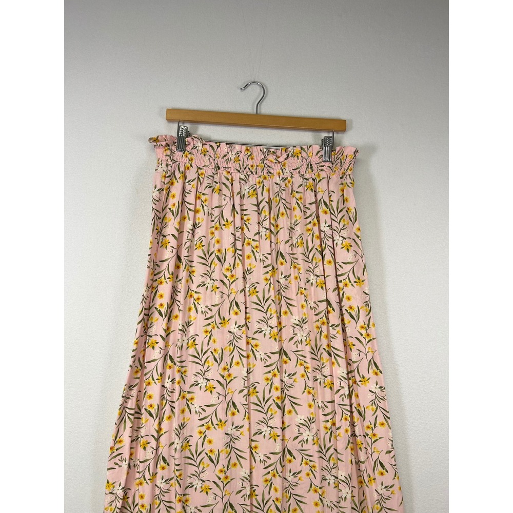 Floral Cottagecore Old Navy Womens LG Pink Floral Smocked High Waist Midi Skirt - Picture 4 of 9